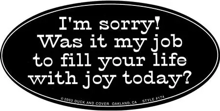 Im sorry! Was it my job to fill your life with joy today?